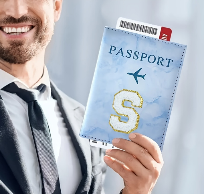 Fashion Initial Letter Passport Holder Stylish Travel Wallet Cover with Alphabet Pattern – Design J
