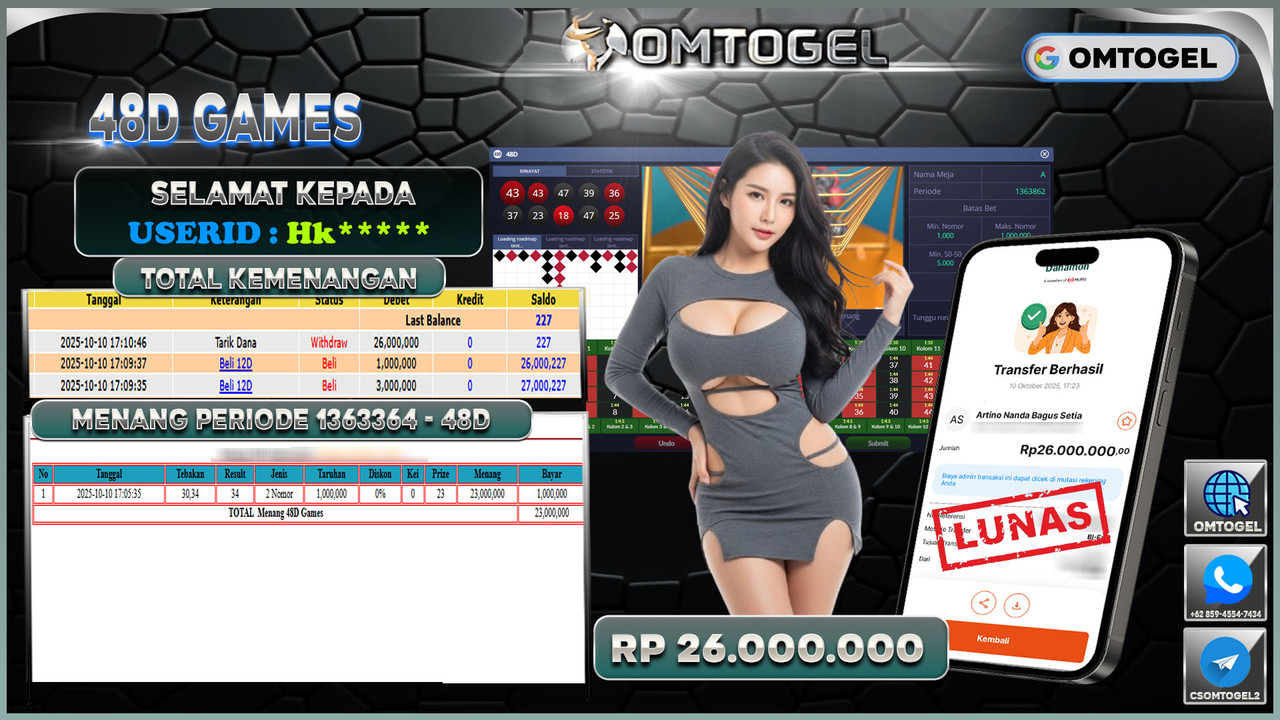 OMTOGEL JACKPOT LIVE GAMES 48D 26 JUTA DI BAYAR LUNAS ,-