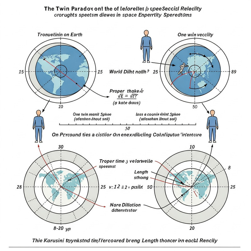 A graphic illustrating a GPS satellite orbiting Earth, emitting signals that connect to a smartphone on the ground. The image highlights two clocks (one on the satellite, one on Earth) and uses arrows to indicate the precise time corrections and calculations required for accurate GPS positioning due to relativistic effects.