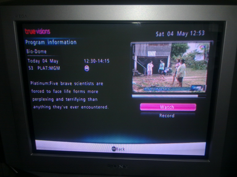 EPG for Bio-Dome with synopsis reading: 'Five brave scientists are forced to face life forms more perplexing and terrifying than anything they've ever encountered.'