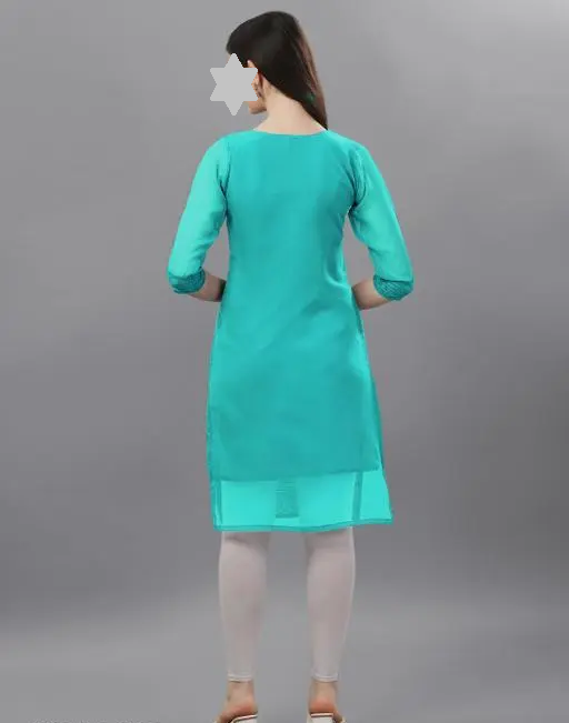 Trendy Chikan Embroidery Georgette Kurti Color Aqua Blue (R109)