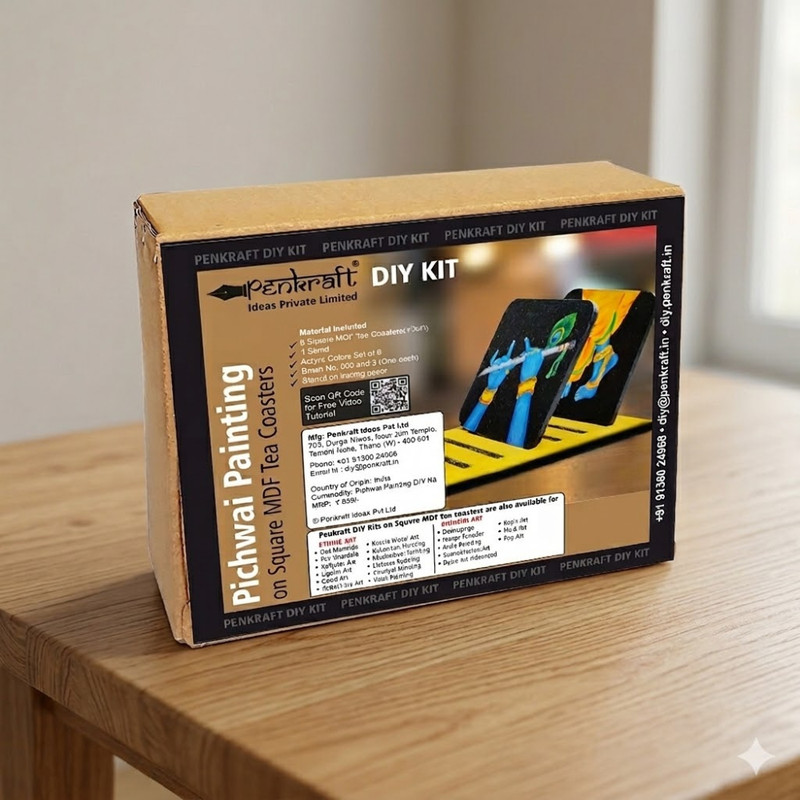 Pichwai Painting on Square Tea Coasters with Stand DIY Kit 