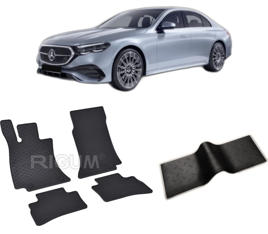 Set covorase auto MERCEDES E-CLASS W214 PHEV din 10.2023-PREZENT, cu covoras tunel median, CAROSERIE SEDAN, Presuri cauciuc 100%, compatibil cu autoturismul MERCEDES E-CLASS W214 PHEV, Rigum