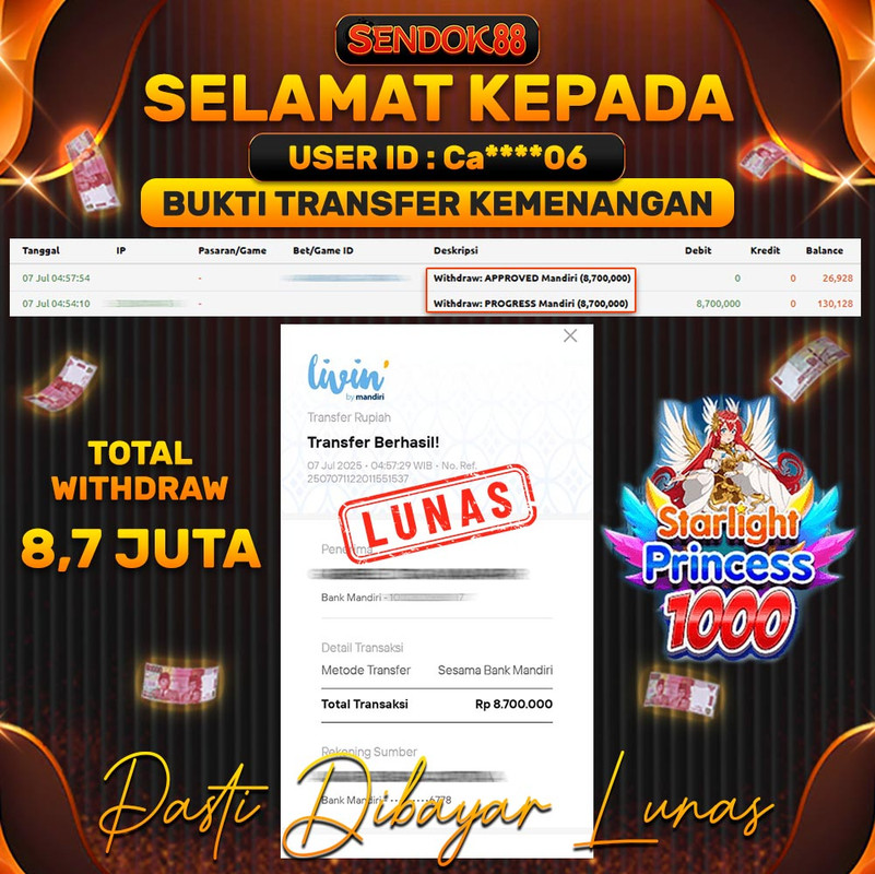 SENDOK88 JEPE! STARLIGHT PRINCESS 1000 Rp 8.700.000,- LUNAS!