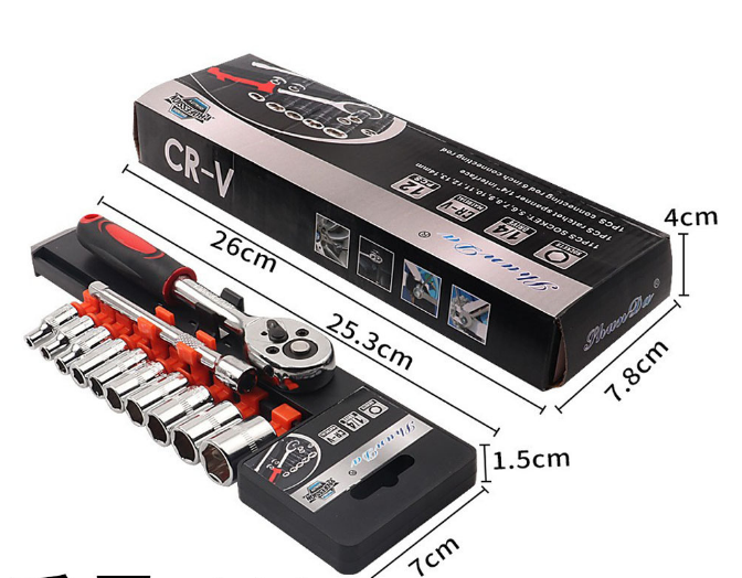 12 Piece 1/4 Inch Drive Ratchet and Metric Socket Wrench Set Professional Mechanics Tool Kit for Automotive Repair and Home DIY Maintenance
