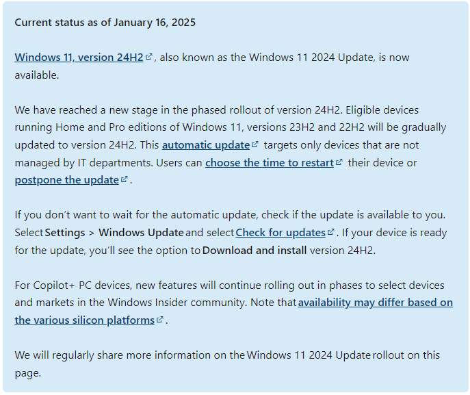 Windows 11 24H2 Status
