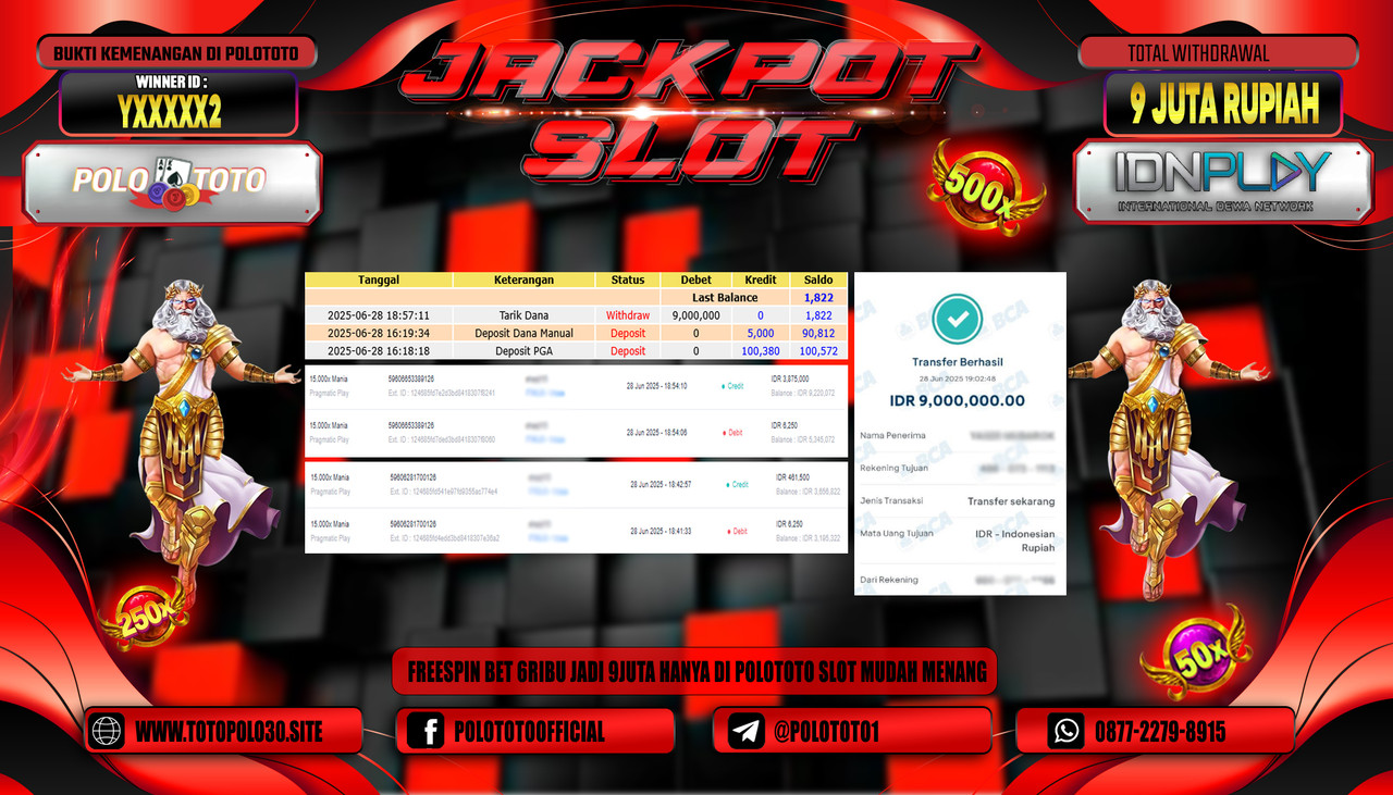 POLOTOTO JACKPOT SLOT 15.000X MANIA Rp.9.000.000,- LUNAS