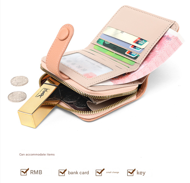 Pink Women's Short PU Leather Wallet 2 Pack - Fashion Lychee Grain Purse with Multi Card Slots and Zipper Coin Pocket - Compact Organiser for Daily Use