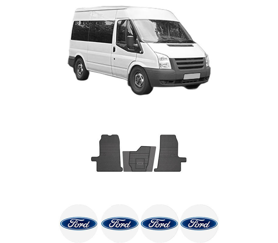 Set covorase presuri FORD TRANSIT Bus din 2000-2014, auto, din cauciuc thermoplastic, 4 Stickere auto cu FORD