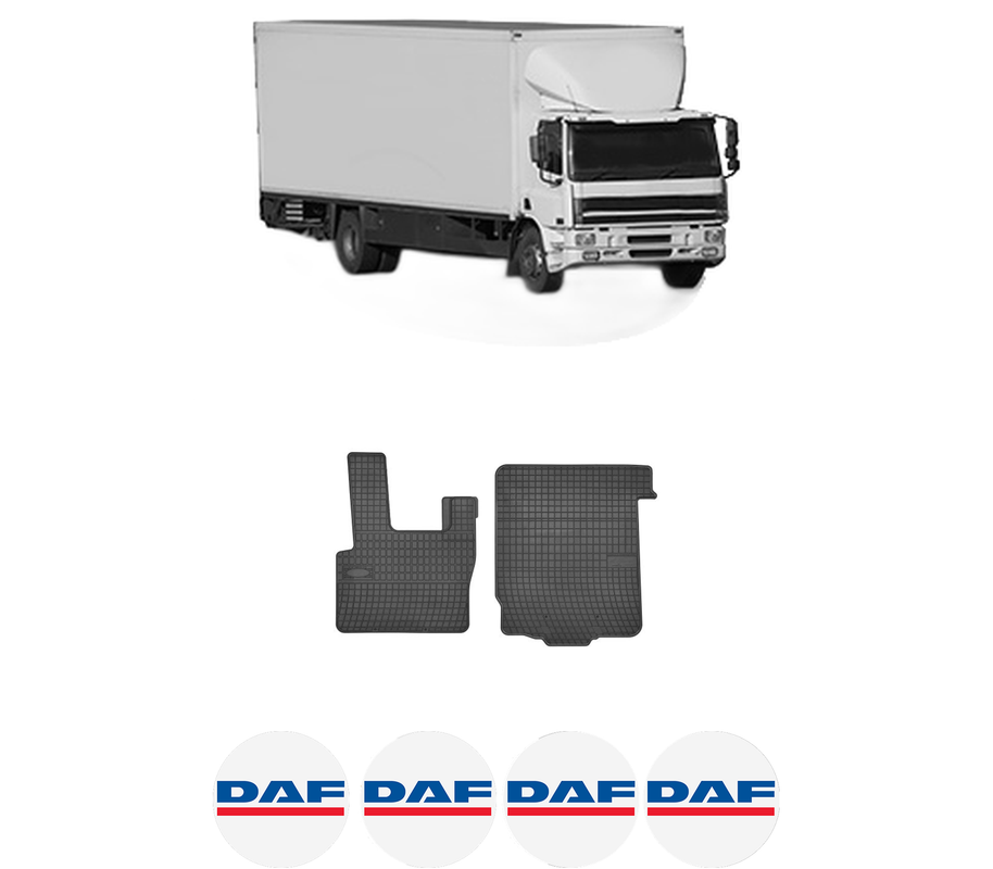 Set covorase presuri DAF CF 75 din 2001-2013, auto, din cauciuc thermoplastic, 4 Stickere auto cu DAF