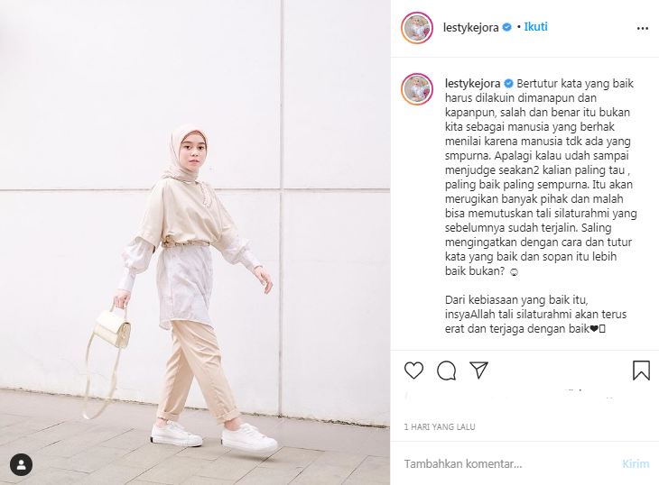 Lesty Kejora mengunggah foto dan kutipan nasihat soal tutur kata yang baik