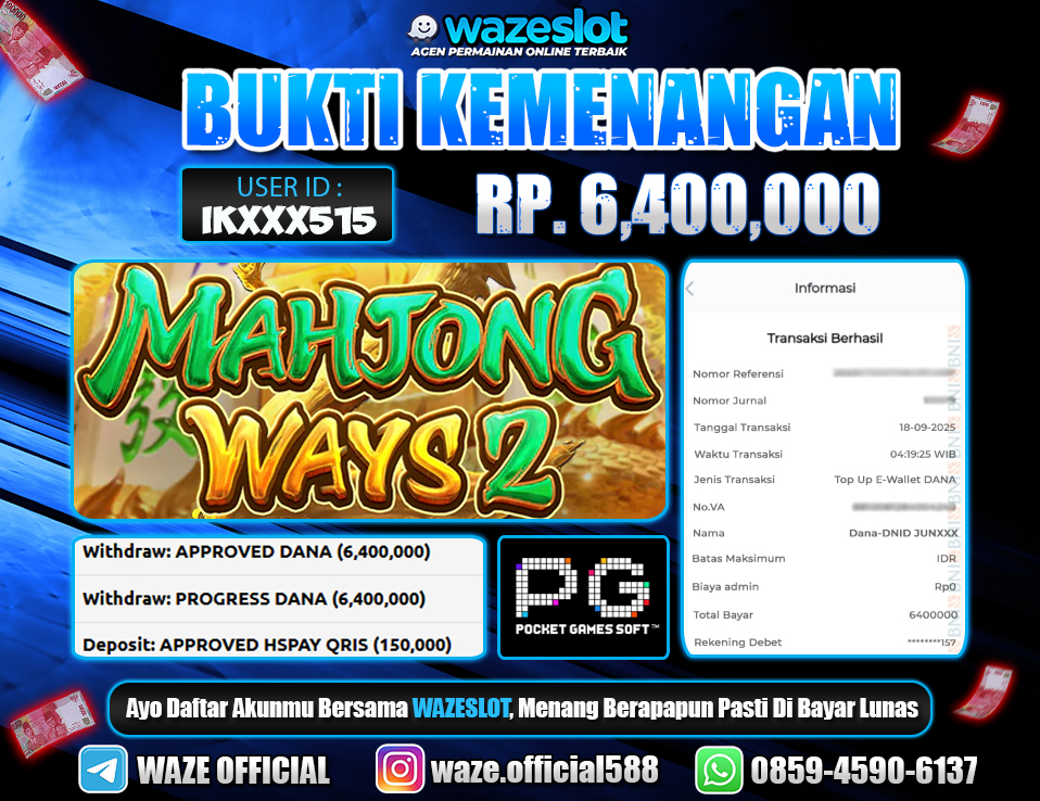 BUKTI KEMENANGAN 18 SEPTEMBER 2025 GAME MAHJONG WAYS 2 ( PG SOFT )