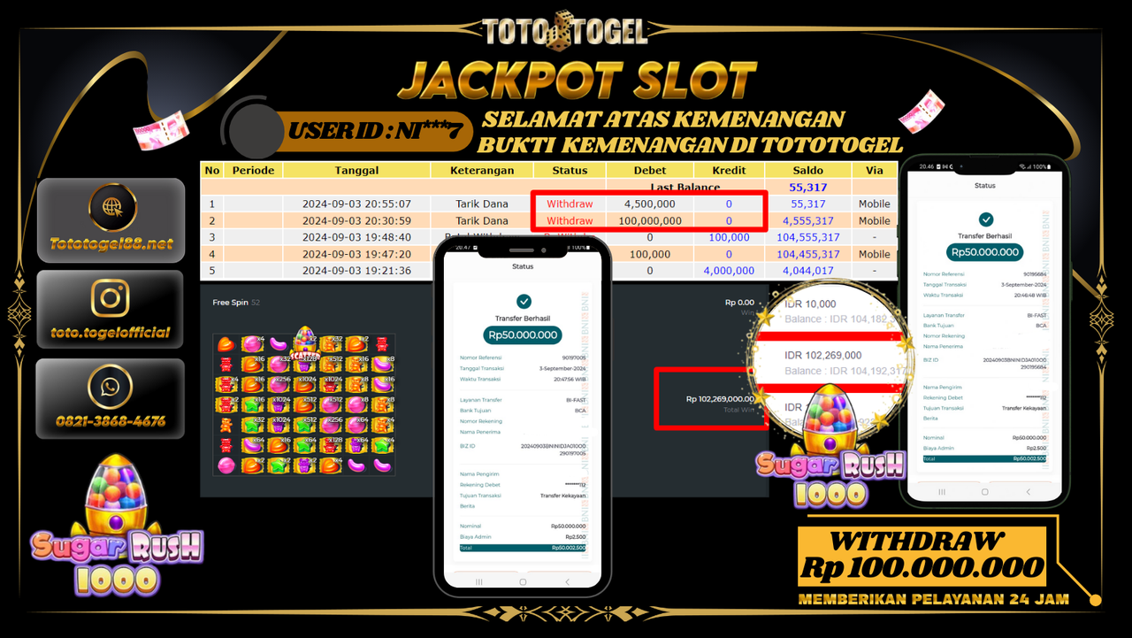 Bukti Kemenangan Permainan Slot Sugar Rush 1000  Dengan ID : NI***7 Terbayar Lunas!!