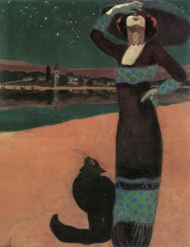 Geza Farago - Slim Woman with a Cat - (MeisterDrucke-348990)