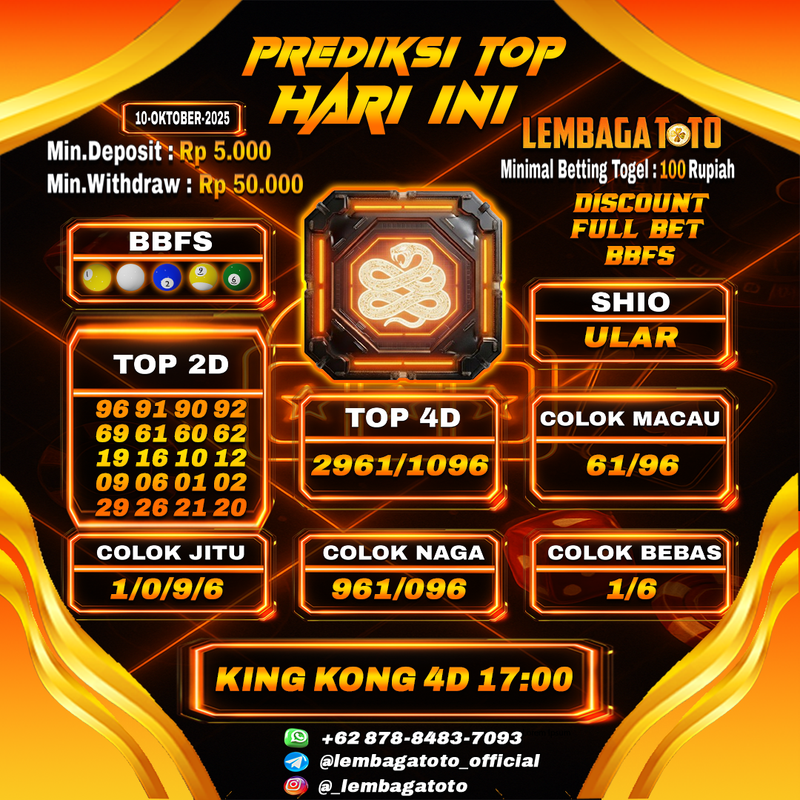 Prediksi Togel 10 Oct 2025 Lembagatoto
