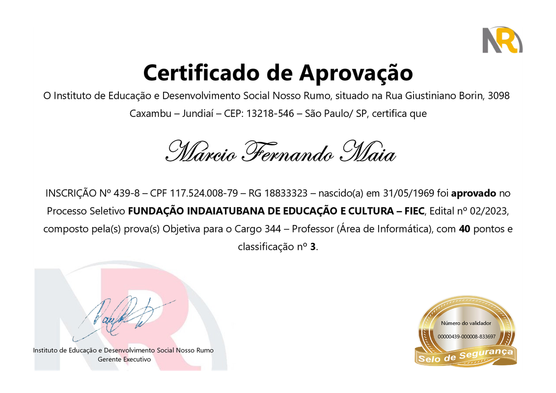 Certifificado de Apvovação Fiec