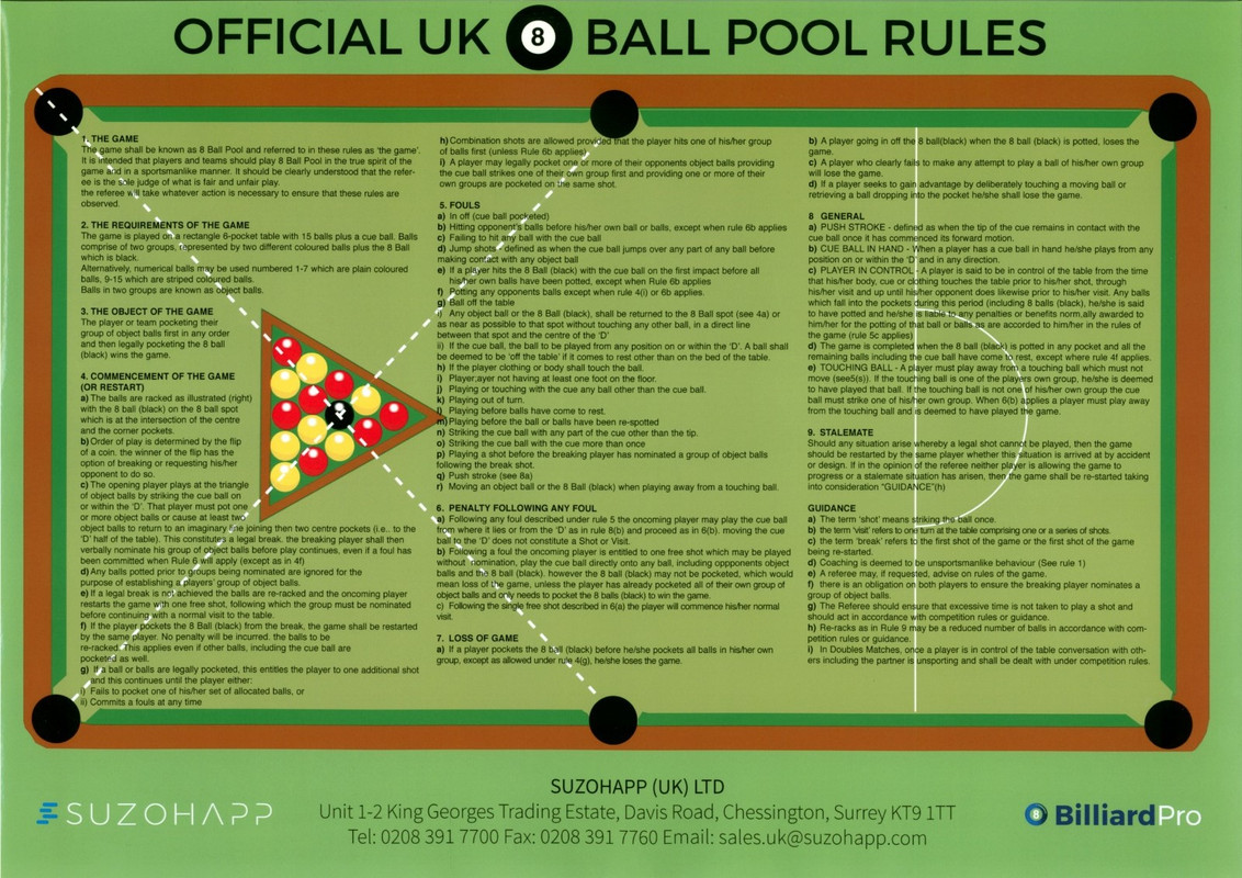 Official British 8 Ball English Pool Table Room 1 9 Rules Sheet A3 Format Ebay