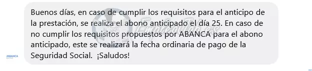 Confirmación fecha de pago de la pensión enero 2024 del banco Abanca
