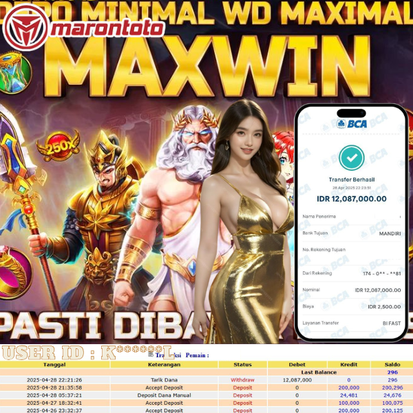 Bukti Kemenangan Member Marontoto Sebesar 12,087,000 JuTa