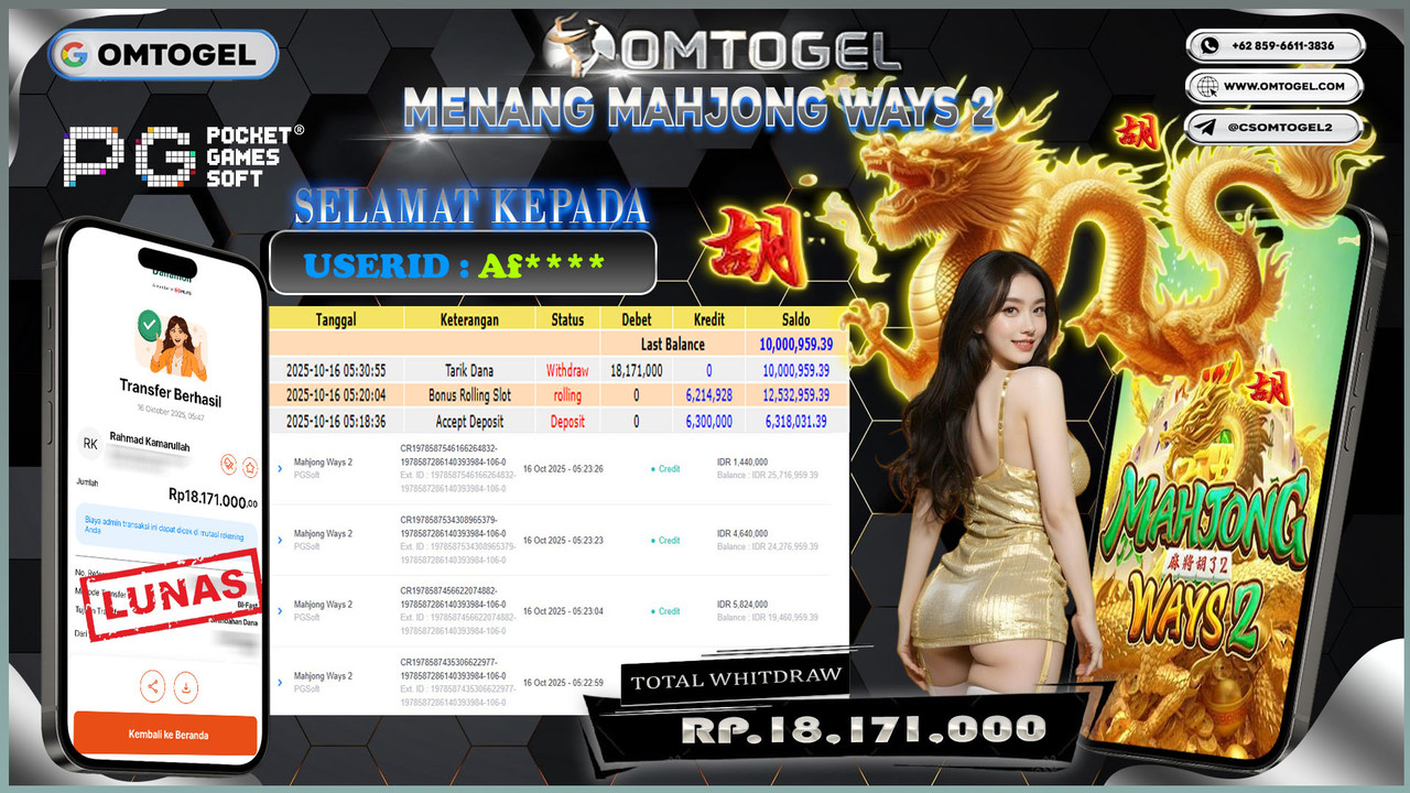 OMTOGEL JACKPOT PGSOFT MAHJONG WAYS 2 18 JUTA DI BAYAR LUNAS ,-