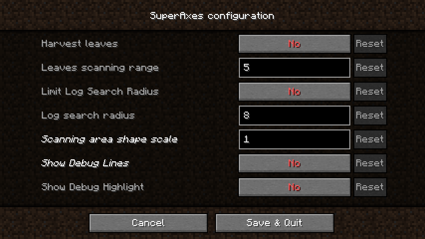 Configuration screen