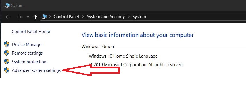 Windows Advanced system setting