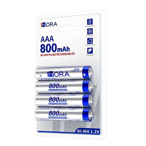 Amazon: 1 Hora Pilas AAA Recargables NiMH, Capacidad estándar de 800 mAh