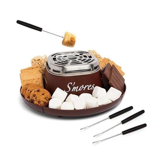 Amazon: Máquina eléctrica para hacer S'mores para interiores con 4 bandejas de compartimentos para galletas Graham, chocolate, malvaviscos. 
