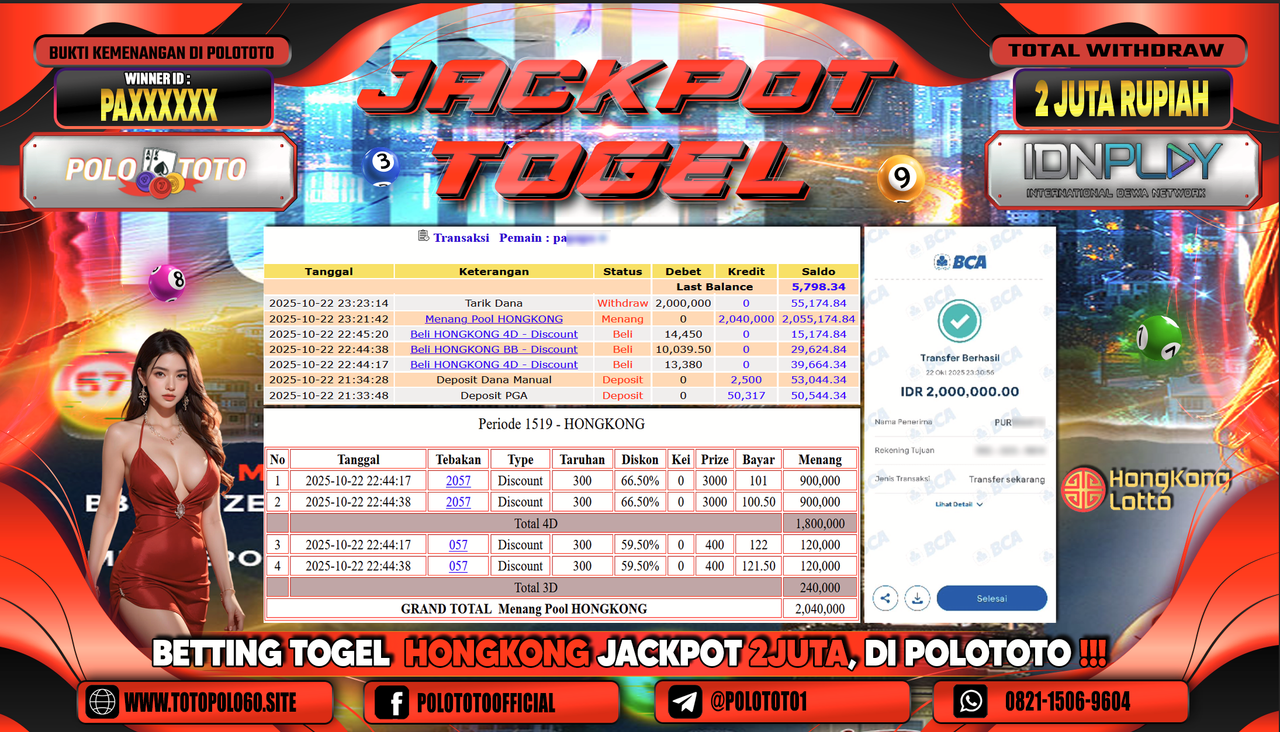 POLOTOTO JACKPOT TOGEL MENANG HONGKONG LOTTO Rp.2.000.000,- LUNAS