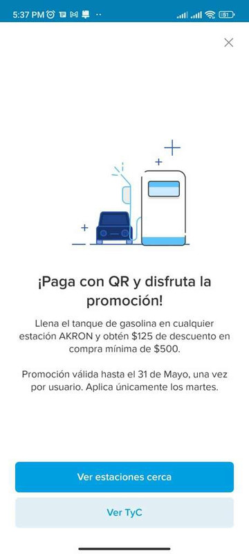 Mercado pago. Carga 500 de gasolina en gasolineras Akron y ahorra 125 pagando con mercado pago 