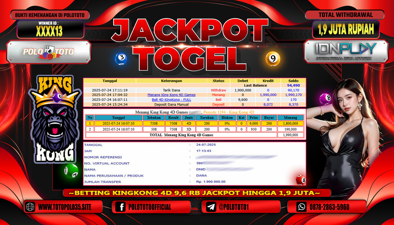 POLOTOTO JACKPOT TOGEL KING KONG Rp.1.900.000,-