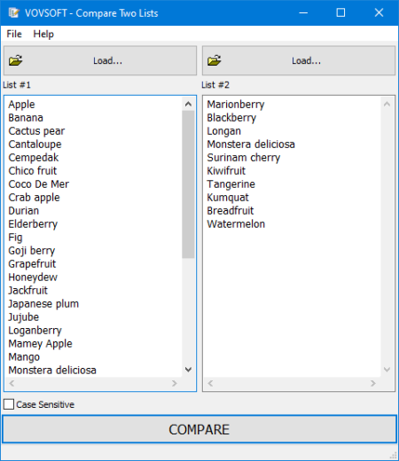 VovSoft Compare Two Lists 1.4.0
