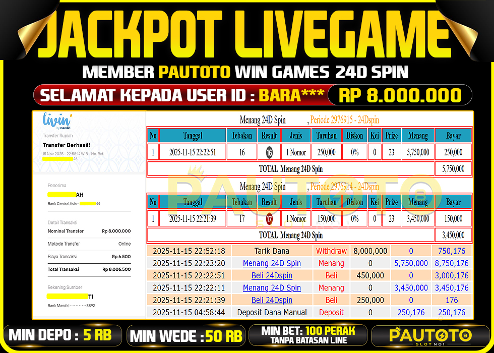 BUKTI JACKPOT LUNAS PAUTOTO