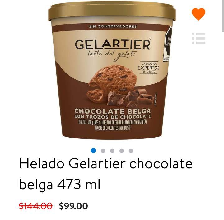 Walmart: Helado Gerlatier gelato chocolate, fresa, vainilla, café 