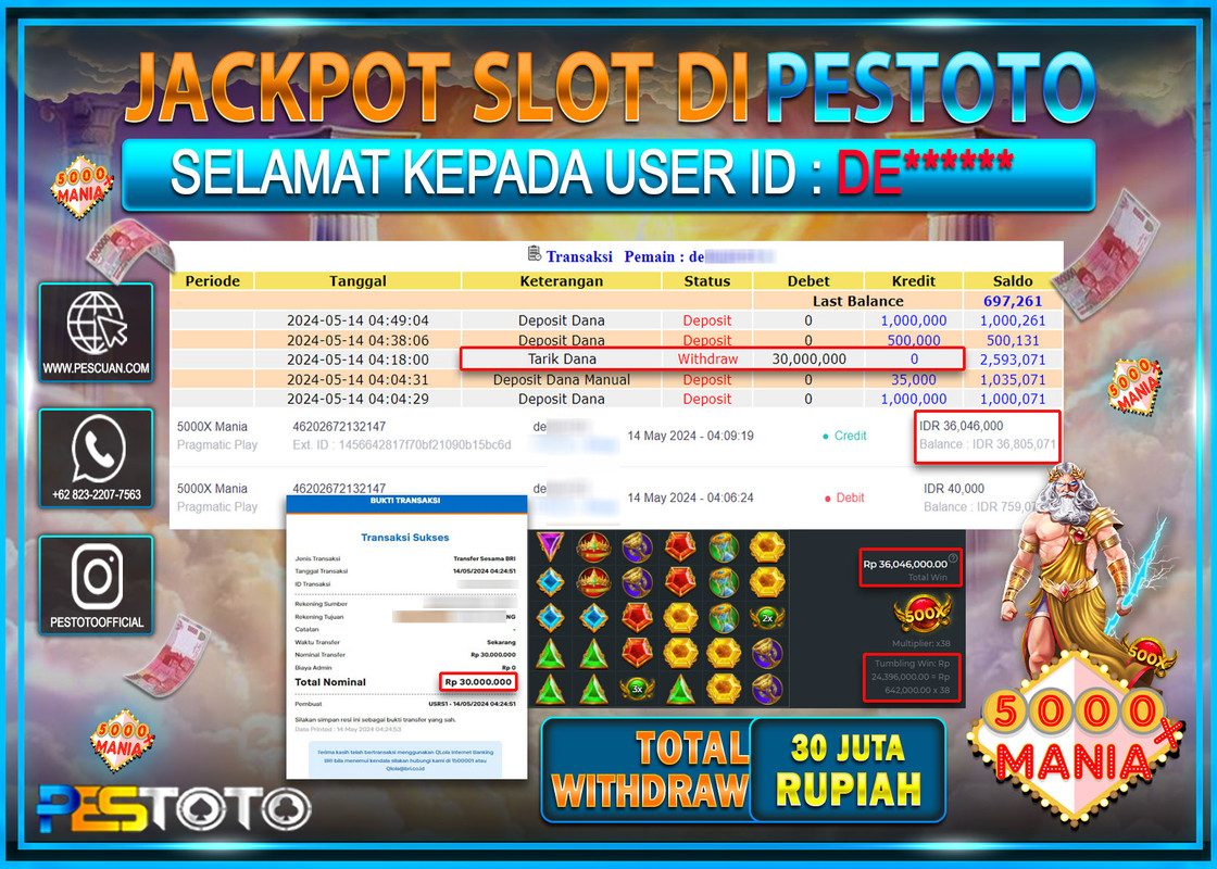 HANYA DI PESTOTO JP PASTI DI BAYAR LUNAS DAN CEPAT!!!!!! JP SLOT{ 5000 X MANIA  } Rp.30.000.000 !!!!!