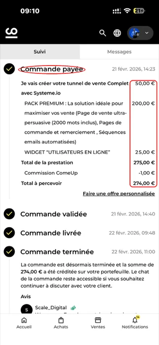 Commande ComeUp