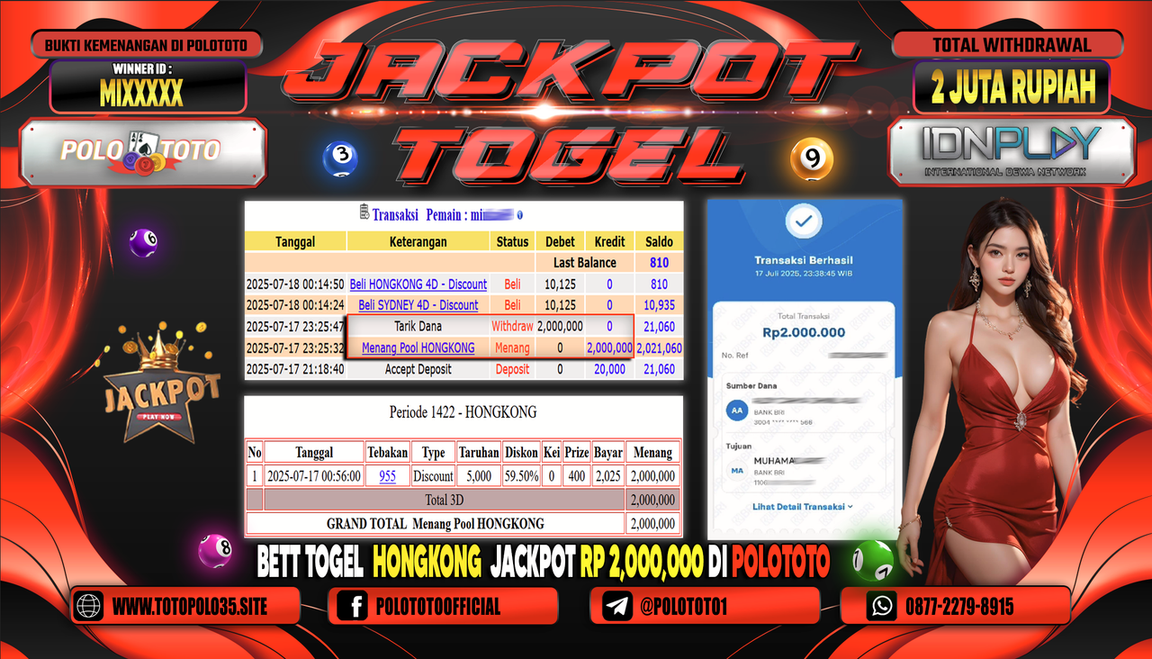 POLOTOTO JACKPOT TOGEL HONGKONG LOTTO Rp.2.000.000,- LUNAS