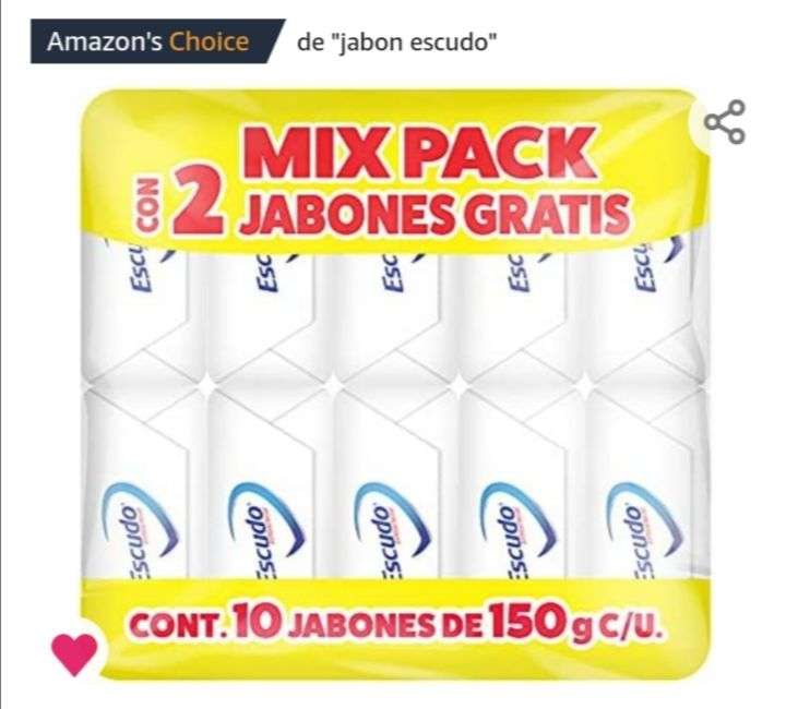 Amazon: Escudo Mix Pack, Paquete de 10 jabones en barra de 150 gr cada uno 
