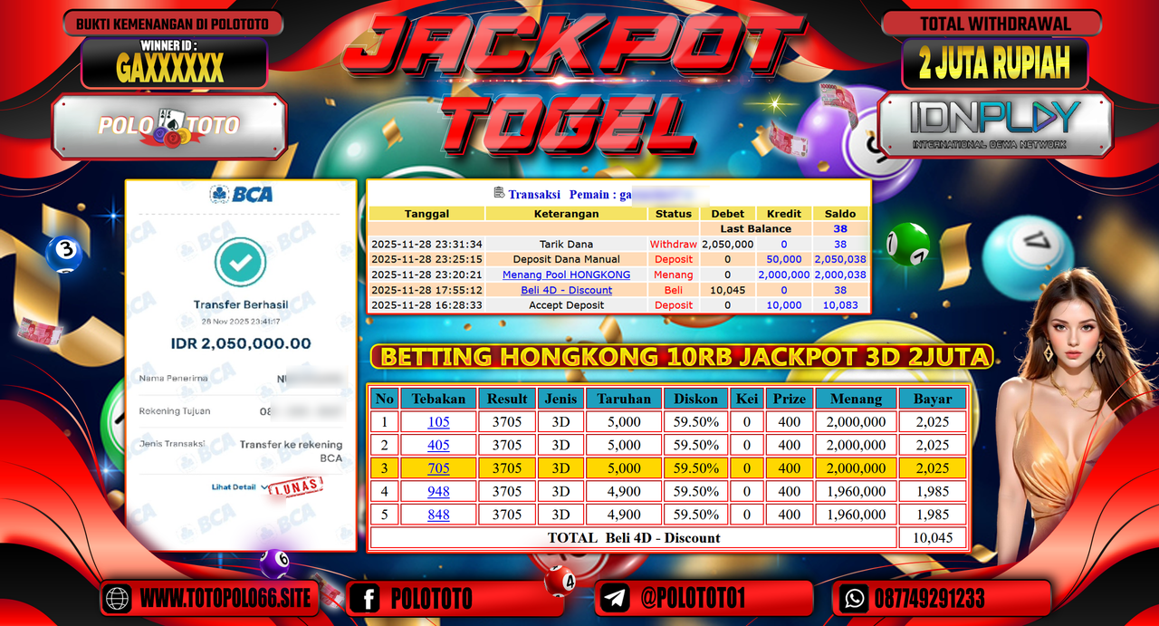 POLOTOTO JACKPOT TOGEL MENANG HONGKONG LOTTO Rp.2.000.000,- LUNAS