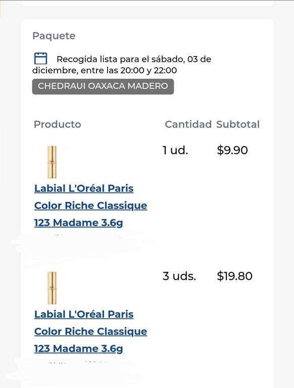 Chedraui: Labial L'Oréal Paris Color Riche Classique 123 Madame 3.6g 
