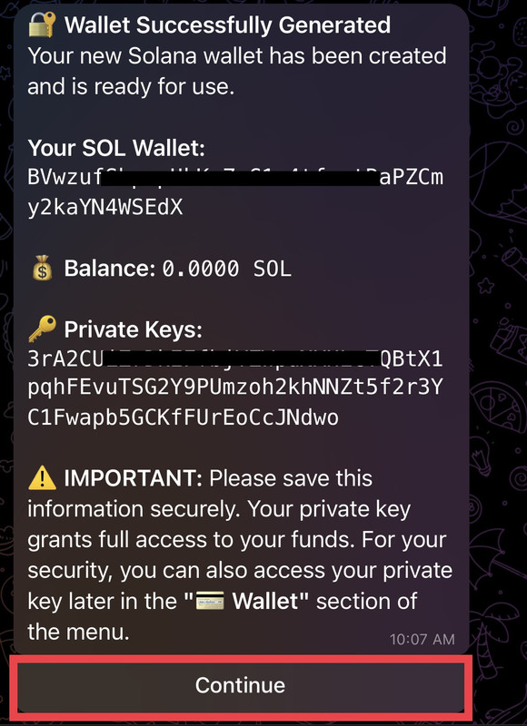 Wallet creation screen
