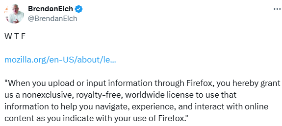 Brendan Eich on Firefox Terms of use