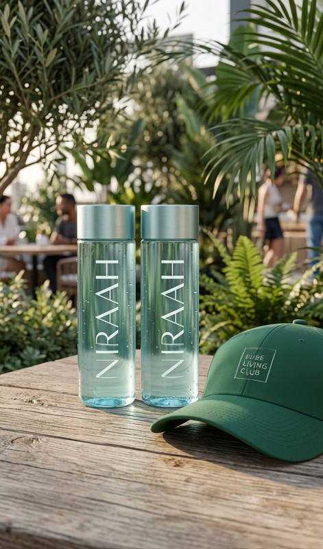 Two Niraah bottles outdoors