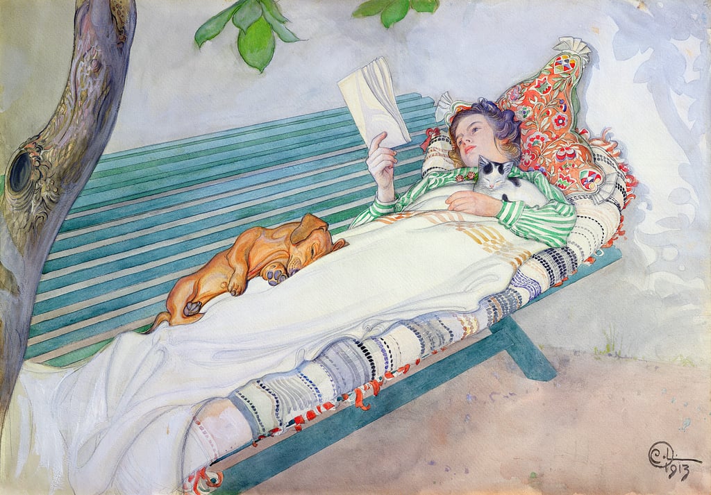 3-Carl-Larsson-Woman-Lying-on-a-Bench-1913-Meister-Drucke-73888