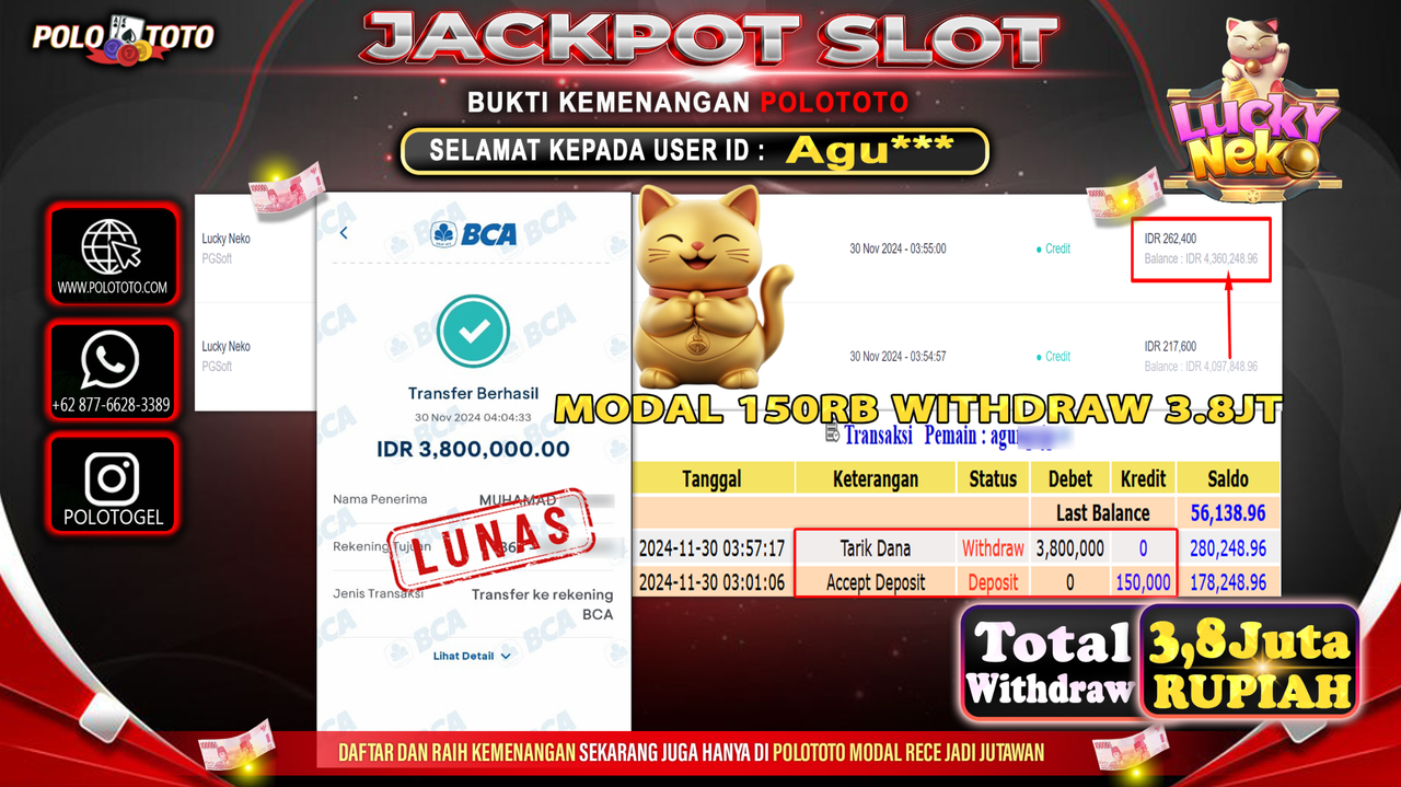 POLOTOTO JACKPOT SLOT LUCKY NEKO Rp.3,800.000,-