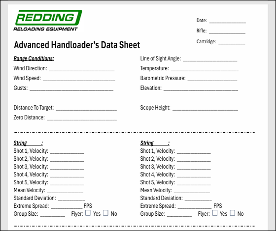 Reloading Data Form Ammo Box Template printing labels chronograph data sheet