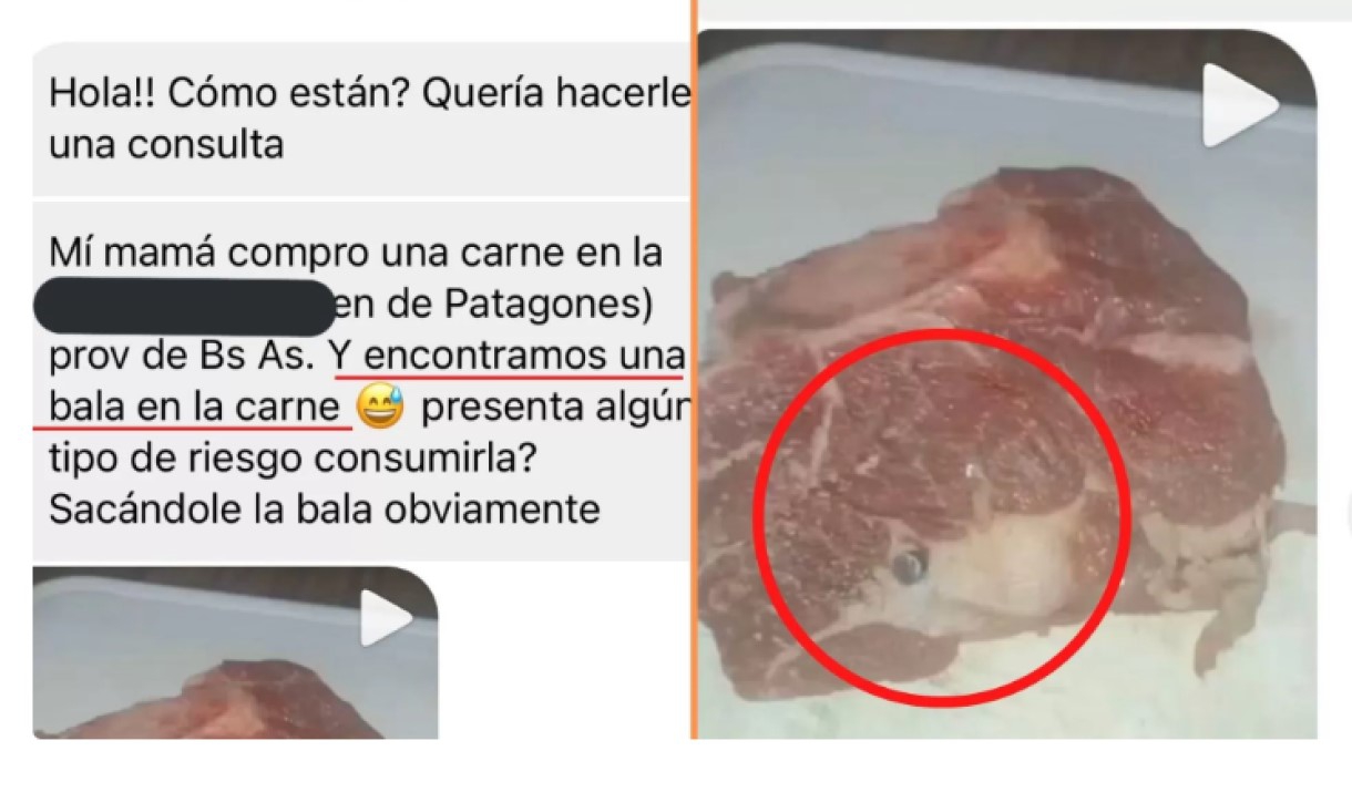 Joven halla bala en su corte de carne, su duda es si aún la puede comer