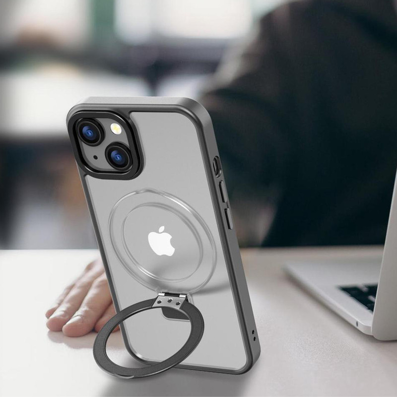 Husa pentru iPhone 15 DaDen® Premium MagSafe Ring, Inel de Prindere, Incarcare Wireless, Protectie Camera, Antisoc, Fumuriu cu margini Negre AAJWD2308260 CNQVYF5