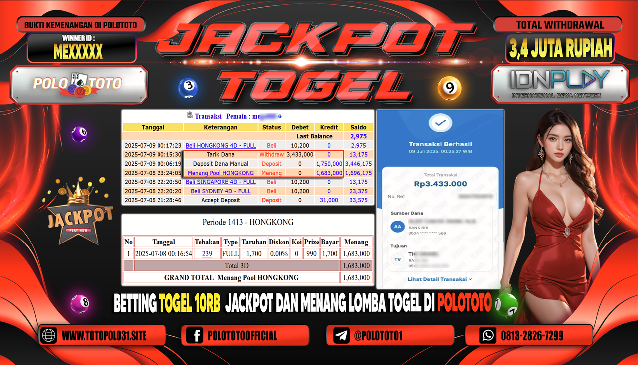 POLOTOTO JACKPOT TOGEL HONGKONG LOTTO Rp.3.433.000,-