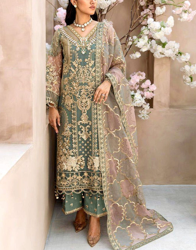 Luxury Handwork Embroidered Organza Party Suit 2026 | Emb. Silk Trouser
